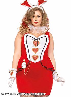 Weiblicher Weißer Hase aus Alice im Wunderland, Kostüm-Kleid, Rüschen, Herzen, XL bis 4XL